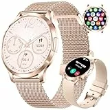 HIRREO Smartwatch Damen 7,9mm Dünner 1.32' HD AMOLED Telefonischer Anruf Elegant Smart Watch Rosegold Fitnessuhr für iOS Android Menstruationszyklus,Gesundheitsüberwachung,100+ Sportmodi Sportuhr