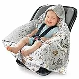 Medi Partners Einschlagdecke Baby Babyschale 100% Baumwolle für Sommer 85x85cm Kinderwagen Kuscheldecke universal Baby Decke Einschlagdecken Babydecke Buggy Autositz(REH mit grauem Minky)