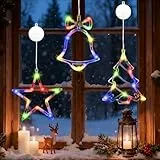 IWTBNOA Weihnachten Dekorative Fenster Licht, 3 Stück Baum Sterne Glocke Weihnachtsbeleuchtung, Farbige LED Weihnachtsdeko mit Saugnäpfe, Fenster Lichterkette Innen für Balkon, Party