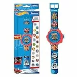 Lexibook, Hot Wheels, Uhr mit Verstellbarer Projektion und digitalem Display, 20 Hot Wheels-Bilder, für Kinder, Blau, DMW050HWLXB