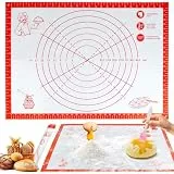 Silikon Backmatte, Backunterlage Groß 70 x 50cm Antihafte Teigmatte Silikon mit Messung, Wiederverwendbar Pizza Silikonmatte mit 3 Teigschneider, Backen Zubehör für Teig Fondant Pizza Gebäck Brot