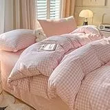 Covebett Bettwäsche 155x220 Kariert Rosa Weiß Karo Muster Modern Bettbezug Set Landhausstil Geometrisch Karomuster Renforce Gewaschene Microfaser Deckenbezug und Kissenbezug 80x80 Reißverschluss