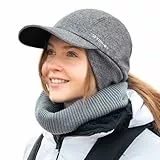 TOP-EX M/L/XL Wasserdicht Basecap Damen Winter mit Ohrenschutz Pferdeschwanz Beanie Warm Kappe mit Fleecefutter Frauen Laufen Wintermütze Reflektierend Wandern Grau M/L