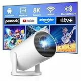 Salange Mini Beamer,Unterstützt 4K Mini Projektor WiFi 6 BT5.4,Projektor Android OS 11.0 Heimkino,180°Drehen Smart Projector,Beamer Handy für Phone/Xbox/Laptop/TV Stick/USB,Weiß