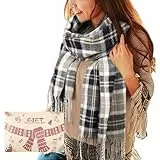 Tuopuda Schal Damen XXL Warm Weich Strickschal Karo, Winterschal Herbstschal Frauen Deckenschal Halstuch Scarf Poncho Cape Geschenk für Frauen, Schwarz + Weiß, Einheitsgröße