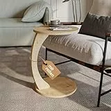 sugodesign Couchtisch mit Rollen, Kleiner Beistelltisch C Form, Beistelltisch Couch, stylischer Sofatisch in schöner Eiche-Optik, runder Tisch als Ablagefläche für Couch und Wohnzimmer, C Form