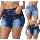 Jamicy Kurze Hose Damen Jeans Shorts Sommer Stretch Jeanshose Kurz Casual Jeansshorts High Waist Damen-Shorts Slim Fit Einfarbige Sommershorts Fashion Tunnelzug Freizeitshorts Dunkelblau M