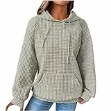 EMATOP Hoodie Damen Causal Baumwolle Kapuzenpullover Mode Waffel Sweatshirt mit Kapuze Pullover Langarm Einfarbig Kapuzenpulli Oberteile Herbst Winter Sport Langarmshirt Pulli Streetwear