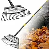 FLY HAWK Rechen für Laub, 200cm Laubrechen mit Verstellbar Stiel mit Verstärkten 25Zinken, 45cm Große Fläche Gartenrechen Laubharke Rasenrechen aus Metall zum Reinigen von Pflanzen, Rasen