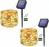 Useber [2 Stück] Solar Lichterkette Außen, 2x14M 120 LED Lichterkette Aussen, Kupferdraht Solarlichterkette Wetterfest für Balkon,Bäume,Terrasse,Hochzeit,Party,Garten,Hof,Tor (Warmweiß)
