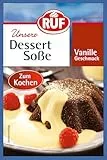 RUF Dessertsauce Vanille-Geschmack zum Kochen, zuckerfreies Vanillesoßen-Pulver für Dessert & Nachtisch, zum selber süßen, 3er Pack, 3 x 18,5g