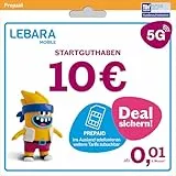 LEBARA Prepaid SIM-Karte mit 10€ Startguthaben ohne Vertrag | ab 1 Cent pro Min. ins Ausland telefonieren | Jetzt mit 5G surfen