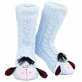 Disney Antirutschsocken Damen mit 3D-Ohren, One Size ABS Kuschelsocken Damen Antirutsch Haussocken Winter Frauen Geschenke (Blau Eeyore)