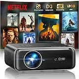 Smart Beamer, jetzt mit Netflix, Dolby Audio, WiMiUS 1300 ANSI Autofokus/6D Trapezkorrektur Led Beamer 4K Heimkino Unterstützt, WiFi Bluetooth Full HD 1080P Outdoor Deckenmontage Projektor für Handy