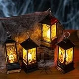 CATCHLUCK 4 Stück Kürbis Laterne mit Warmweiß LED Licht, Batteriebetriebene Deko Laternen für Zuhause - Dekolampe für Herbst, Garten, Tisch, Fensterbank als Nachtlicht & Stimmungslicht