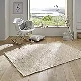 Taracarpet Handweb-Teppich Malmoe Wolle im Skandinavischem Landhaus Design Wohnzimmer Esszimmer Schlafzimmer Flur Läufer beidseitig verwendbar beige 090x160 cm