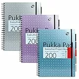 Pukka Pad A4+ Metallic Executive Projekt buch 3er Pack - 22.5 x 29.6cm - 200 Seiten Spiralbindung Notizbuch mit austauschbaren Trennblätter zur Organisation - 8mm Linierter und 80GSM Papier