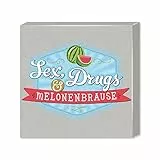 H:)PPYlife 44135 Leinwandbild mit Motivdruck 'Sex, Drugs und Melonenbrause', 20 cm x 20 cm
