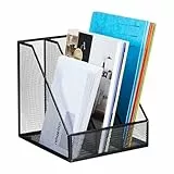 Relaxdays Stehsammler, A4, 3 Fächer, Mesh-Design, HBT: 26 x 24 x 26 cm, Büro & Home-Office, Stehordner, Metall, schwarz