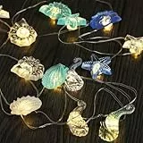 Artrastar Lichterkette Meerestiere 2.5M 20LED Maritim Deko für Kinderzimmer Fenster Garten Hochzeit Party Seepferdchen Seestern Muschel Schnecke Batterie mit Timer Innen Außen（Warmweiß）
