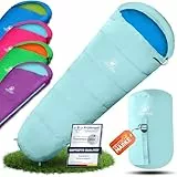 NORDBÄR® Kinderschlafsack für Jungs & Mädchen bis 145 cm Körpergröße | Innenfutter aus 100% Baumwolle | Mumienschlafsack leicht & warm | Kinder Outdoor Schlafsack [1200g] Kinderschlafsäcke