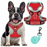 FAYOGOO Hundegeschirr, Kein Choke Front Clip Hund Reflektierendes Geschirr, No-Pull Verstellbare Weiche Gepolsterte Haustier Weste Set für kleine Mittlere Große Hunde Gehen (Rot, XS)