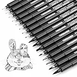 TWOHANDS Schwarz Fineliner Stifte, Kalligraphie Stifte Set, Pigment Liner Set, Markers, Wasserfest, Schwarze Filzstiften für Künstler, Illustration, Skizzen, Technisches Zeichnen, 16 Stück, 21274