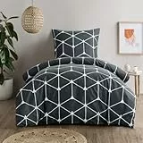 RUIKASI Bettwäsche 140x200 2 teilig Anthrazit - Bettbezug 140 x 200 Set mit Geometrie Muster, Bettwäsche-Sets 140x200cm aus Mikrofaser mit Reißverschluss Weich und Bügelfrei