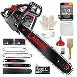 LADAMI Benzin Kettensäge 58CC Profi,2-Takt-Motorsäge,3,5PS Motorkettensäge mit 20 Zoll&16 Zoll Schwert,2 Ketten,Vibrationsdämpfung,Sicherheitsschalter,Benzin-Baumpflegesäge für Holzfällen,Gartenarbeit