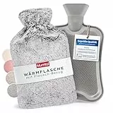 Blumtal Premium Wärmflasche mit Bezug flauschig - Wärmeflasche aus verwendungssicherem Naturkautschuk mit Flauschbezug - auslaufsichere Bettflasche + Innenfutter - beruhigende Hot Water Bottle Grau