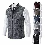 Winter Herrenweste,Herren Weste Strickweste Fleece-Fütterung Ärmellose Strickjacke mit Stehkragen ärmellose Jacke Geeignet zum Radfahren, Laufen, Wandern, Golf, Arbeiten (Grau B,XL)