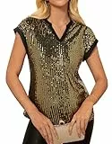 GRACE KARIN Damen-Oberteil 2025, Pailletten, V-Ausschnitt, Flügelärmel, Club-Shirt, glitzernd, elegant, Party-Blusen, Herbst, trendig, modische Outfits, Schwarz Gold, Klein