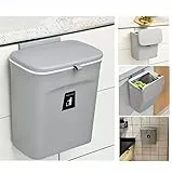 Komposteimer für Küche, 9 l Mülleimer, Arbeitsplatte oder unter der Spüle, hängender Kleiner Mülleimer mit Deckel für Badezimmer/Schlafzimmer,Komposteimer für den Innenbereich (weiß) (Grey)