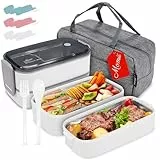 Premium Lunchbox Erwachsene und Kinder inkl. Tragetasche und Besteck Bento box Edelstahl mit Fächern Brotdose Kindergarten Lunch Jausenbox Brotdosen Bananenbox (Weiß)