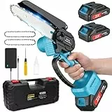 JINDUN Mini Kettensäge mit Akku, 21V 6 Zoll Mini Akku Kettensäge mit Leistungsstarke Motoren und Gehärtete Legierungsketten, 2 Akku und Schnell Ladegerät für Gartenbäumen Astschere Holzschneiden