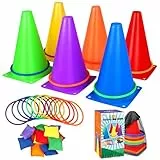 31 Stück Outdoor Spiele für Kinder, 3 in 1 Wurfspiel Kinder Outdoor Cornhole Säckchen Bean Bag Pylonen Ringwurfspiel Ring Toss Spiele für Kindergeburtstag Spiele, Gartenspiele und Kinderparty