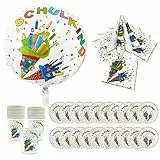 Oblique Unique® Schuleinführung Schulanfang Einschulung Deko Set - Folienballon “Schulkind” + 20 Servietten + Pappteller + Pappbecher (Bunt - Set mit 20x Pappteller + 20x Pappbecher)
