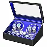 ANWBROAD Uhrenbeweger 4 Uhren+6 extra Speicherplätze Uhrendreher Automatikuhren 4 Drehmodis mit Super Leisem Mabuchi Automatik Uhrenbeweger Watch Winder Uhrendreher Karbonfaser USB-Aufladung JWW002F