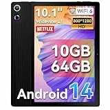 HotLight Tablet 10 Zoll Octa-Core Prozessor, 10GB+64GB(TF 1TB), Aura spirituell, WideVine L1, WiFi6, BT 5.3, 5000mAh, Tablet Android 14 mit USB OTG und Gesichtserkennung, Schwarz