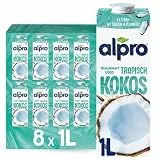Alpro Kokosnussdrink mit Reis – Vegan, milchfrei, glutenfrei – Ohne Zuckerzusatz – Von Natur aus laktosefrei – Reich an Ballaststoffen, Calcium und Vitaminen– 8 x 1L – Haltbar