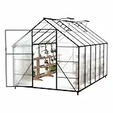 FIVMEN Gewächshaus Aluminium Gartengewächshäuser mit 6 cm Fundament und 4 mm PC Platte Treibhaus Tomatenhaus Gartenhaus UV beständig Wetterfest für den Garten, 380x250x205 cm