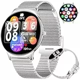 BENYAR SMART Smartwatch Damen, 1.43' AMOLED Ultradünn Smartwatch mit Bluetooth-Anrufe, Frauengesundheit, IP68 Wasserdicht, 120+ Sportmodi, Schrittzähler, Fitness Tracker für iOS Android, Silber Mesh