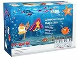 KREUL 42940 - Window Color Set Magic Sea für Kinder, 7 x 29 ml Fenstermalfarben, Komplettset mit brillanten Farben im Pen und Motivvorlagen