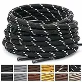Stepace Rund Schnürsenkel [2 Paar] Reißfest Schuhbänder für Wanderschuhe Arbeitsschuhe Trekkingschuhe, ca. 4,5 mm Durchmesser, 70 cm - 180 cm Länge Schwarz Weiß-130(Punkte)