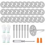 30 Stück 22mm Diamant Trennscheibe, Mini Diamantscheibe, Mini Gelochte Trennscheiben mit 6 Stück 3mm Dorn, Zwei Paar Handschuhe, Eins Paar Ohrstöpsel und Kreuzschraubendreher für Dremel Fliesen Glas