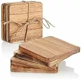 com-four® 8X Untersetzer aus Holz - Unterlage für Tassen und Gläser - Holzbrett zum Basteln - quadratische Tisch-Untersetzer für Getränke (8 Stück - braun)