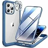 Miracase 360 Grad für iPhone 14 Pro Max Hülle mit Eingebaut Glas Schutzfolie, Komplettschutz HandyHülle Stoßfest Case für iPhone 14 Pro Max Schutzhüllen 6,7 Zol, Capri Blau