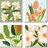 ARTOWN 4 Stück Malen Nach Zahlen Erwachsene DIY Paint by Numbers Handgemalt Ölgemälde Kits mit Pinseln und Acrylfarben Leinwand für Kinder Anfänger Ohne Rahmen Grüne Pflanzen 20x20cm
