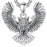 INFUSEU Hexen Eule Halskette, Mystische Eulen Anhänger 925 Sterling Silber für Männer Eulen Schmuck mit Symbolik Talisman und Weisheits Symbol für Spirituellen Schutz