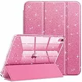 Fintie Glitzer Hülle für iPad 11./10. Generation (2025/2022 A16 Chip) mit Stifthalter - Transparente Dünne Schutzhülle, Stoßfest & Glitzer Klar Rückseite für Mädchen/Kinder‌, Rosa